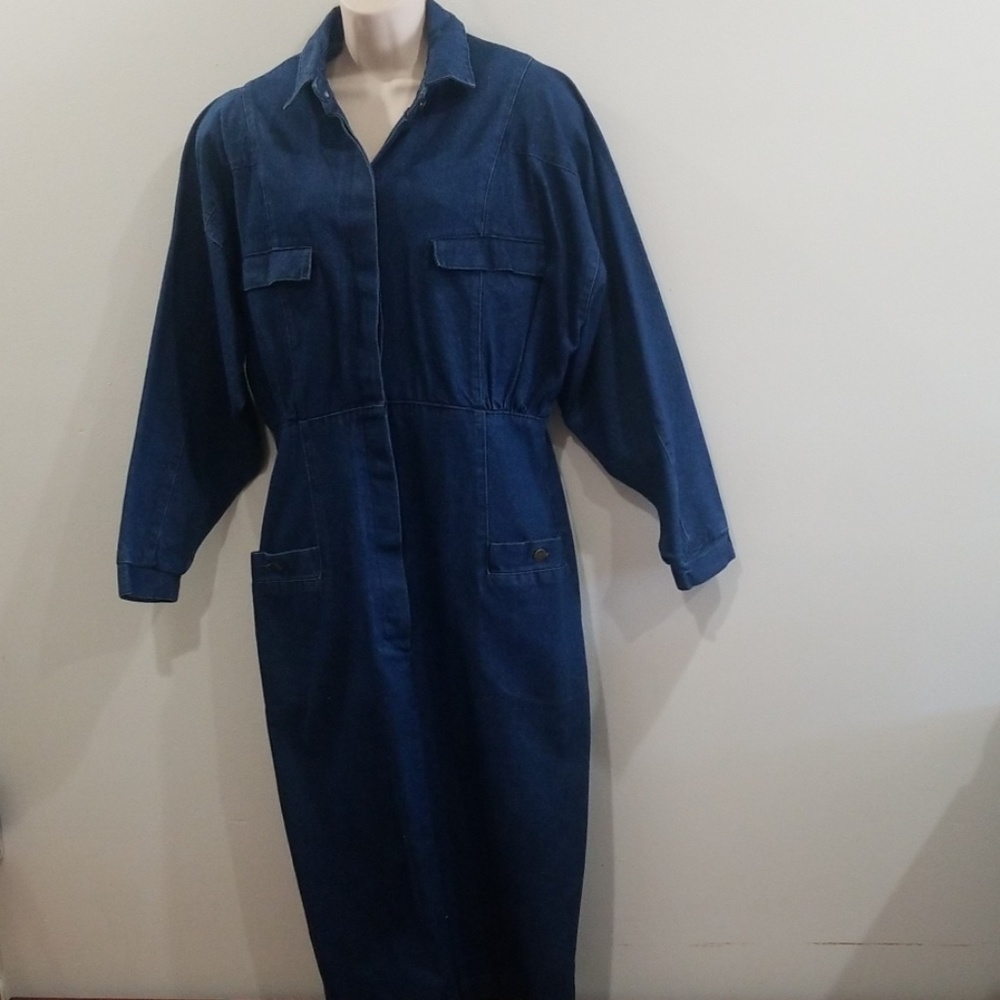 Toffs blue denim vintage maxi dress size Large